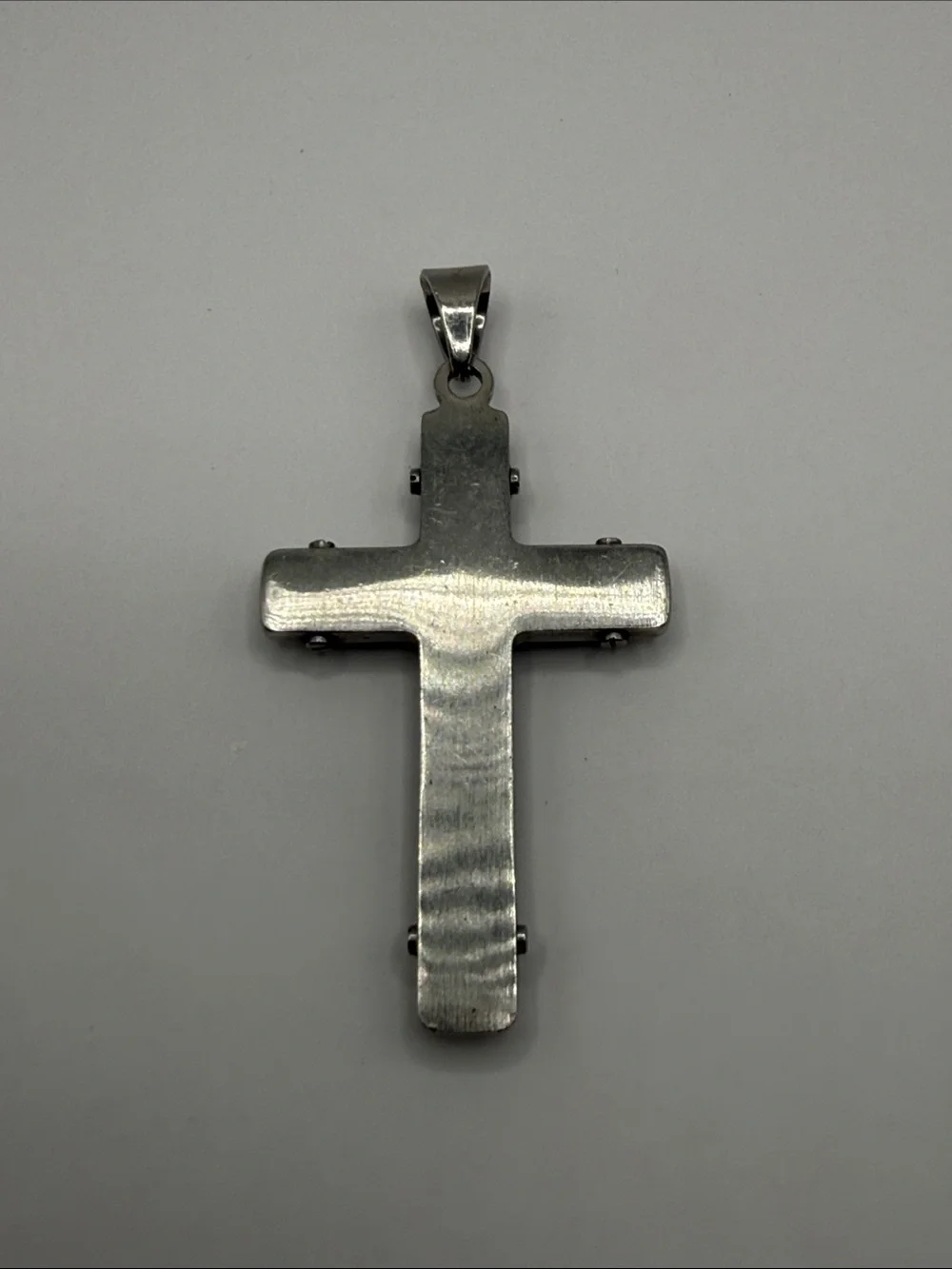 Vintage Stainless Steel Silver Black Onyx Cross Large Statement Pendant